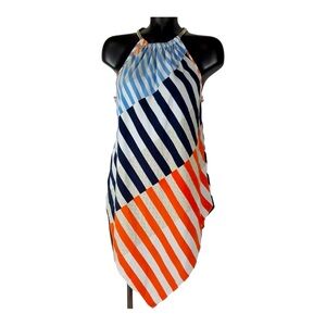 Alfani Striped Multi Colored Metallic High Neck Halter Sleeveless Tunic Top XL